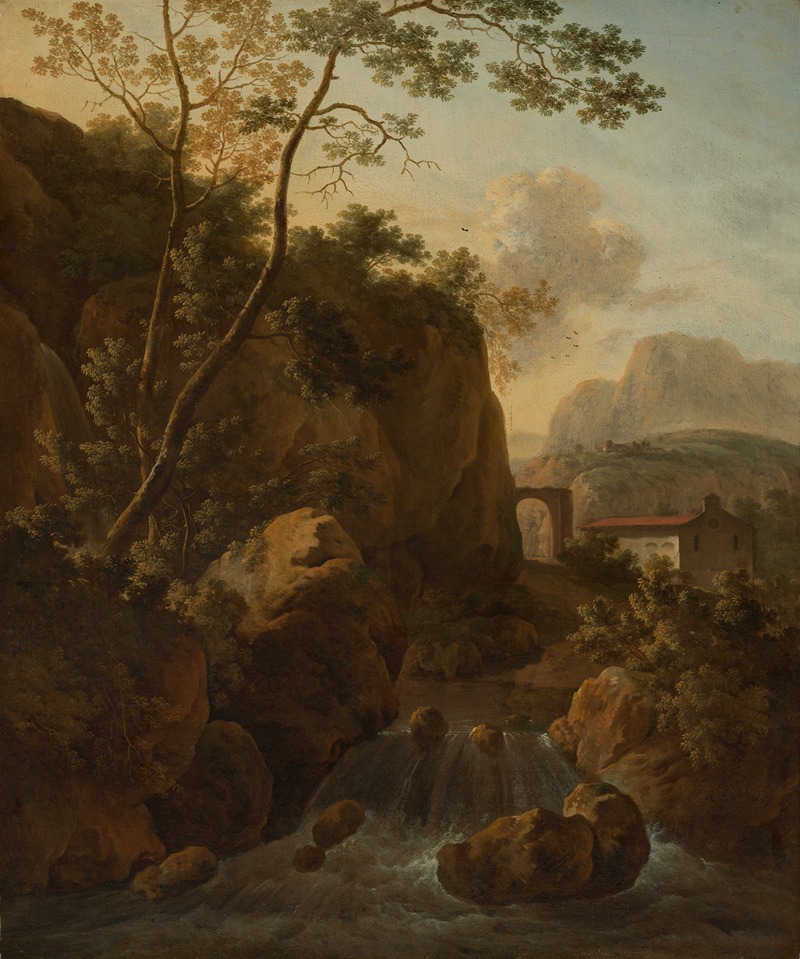 Jan van Huysum - Italienische Felslandschaft mit Gebirgsbach und Kapelle