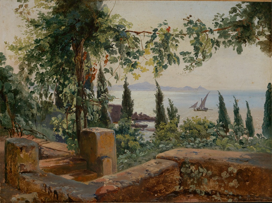 Johann Baptist Kirner - Italienische Landschaftsstudie mit Blick auf das Meer