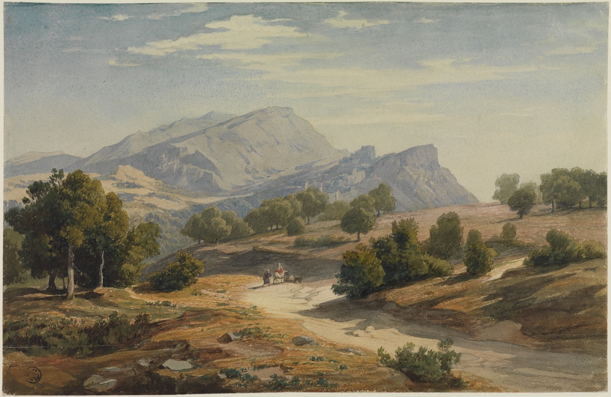 Johann Wilhelm Schirmer - Blick von Osten auf Rocca Canterano und die Mamellen im Hintergrund