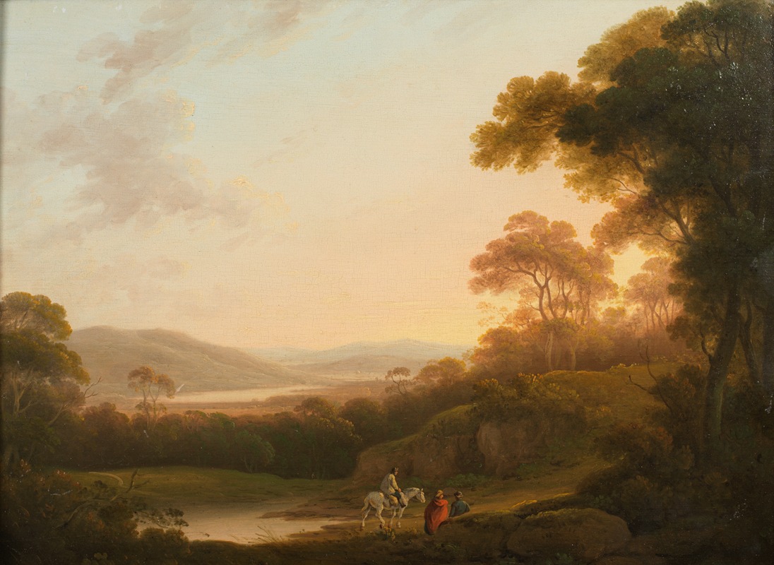 John Rathbone - An Italianate landscape with figures on a path