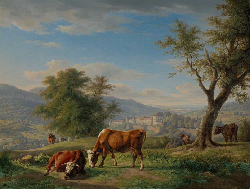 Carl Kuntz - Weidende Tiere in Landschaft bei Baden-Baden