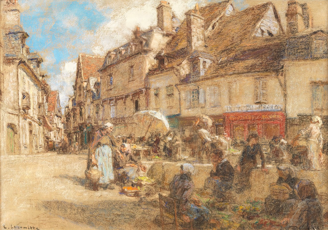 Léon Augustin Lhermitte - Le marché dans le vieux Bourges