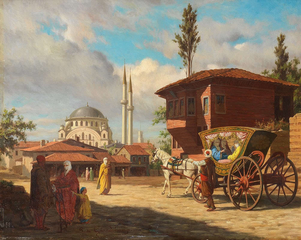 Louis-Emile Pinel De Grandchamp - Figures outside the Eyüp Sultan Mosque, Istanbul