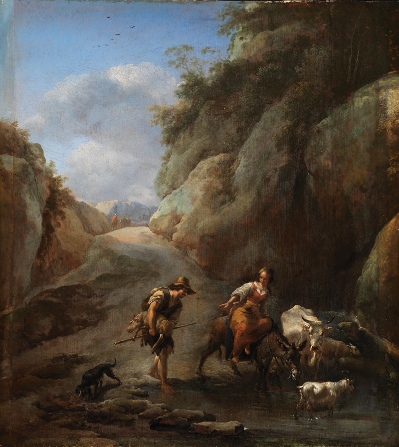 Nicolaes Pietersz. Berchem - Furt im Gebirge