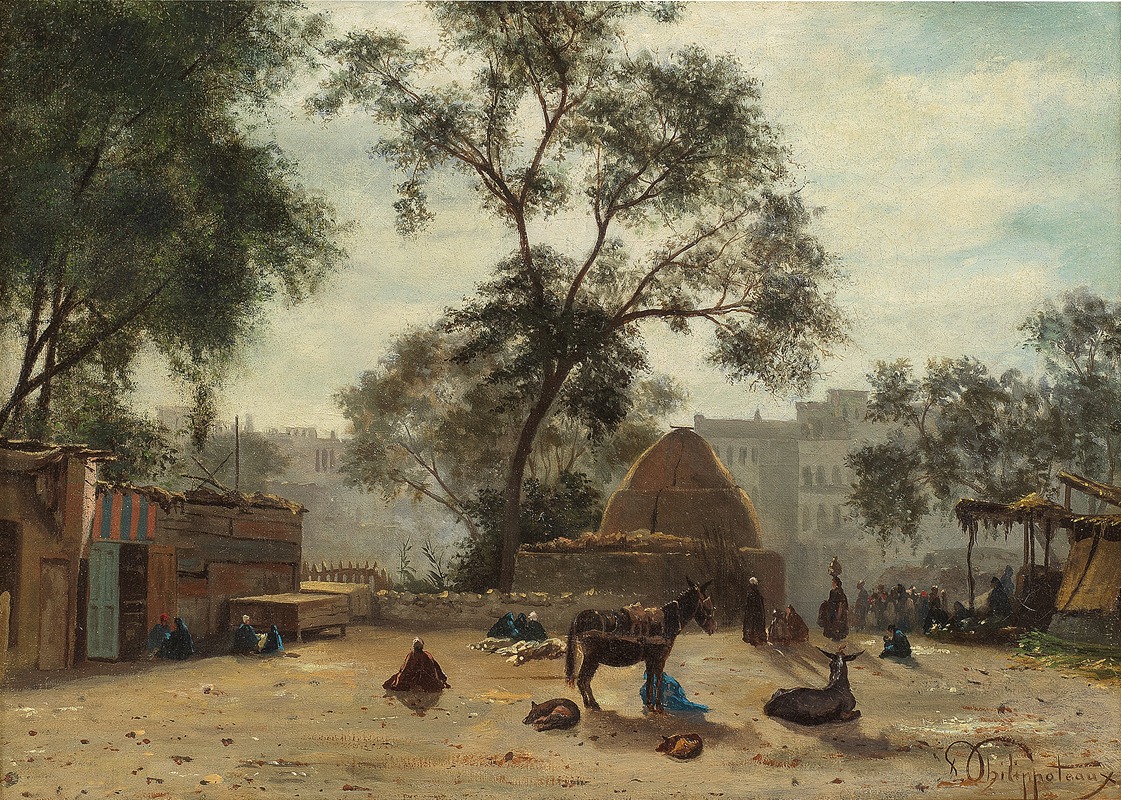 Paul Dominique Philippoteaux - Market scene at Choubra, Cairo