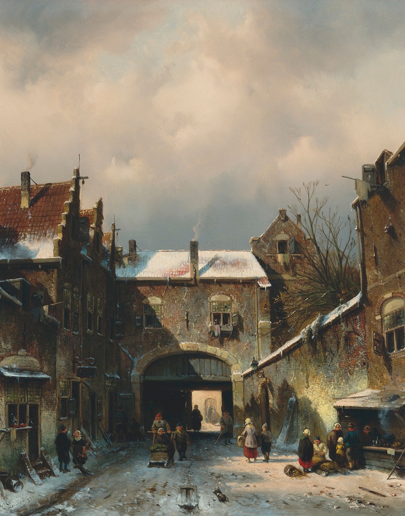 Charles Leickert - A village street scene in winter