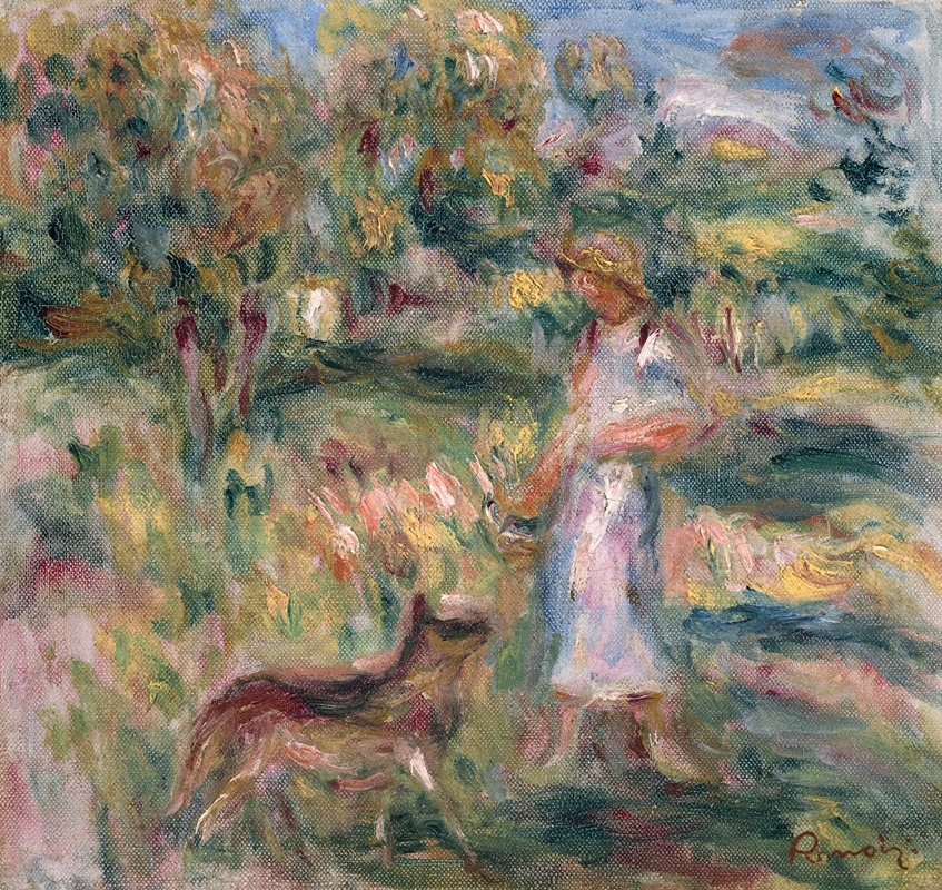 Pierre-Auguste Renoir - Paysage avec femme en bleu et Zaza à Cagnes