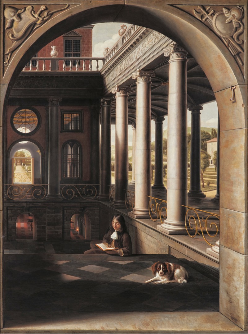 Samuel van Hoogstraten - Jeune homme lisant dans un palais de style Renaissance