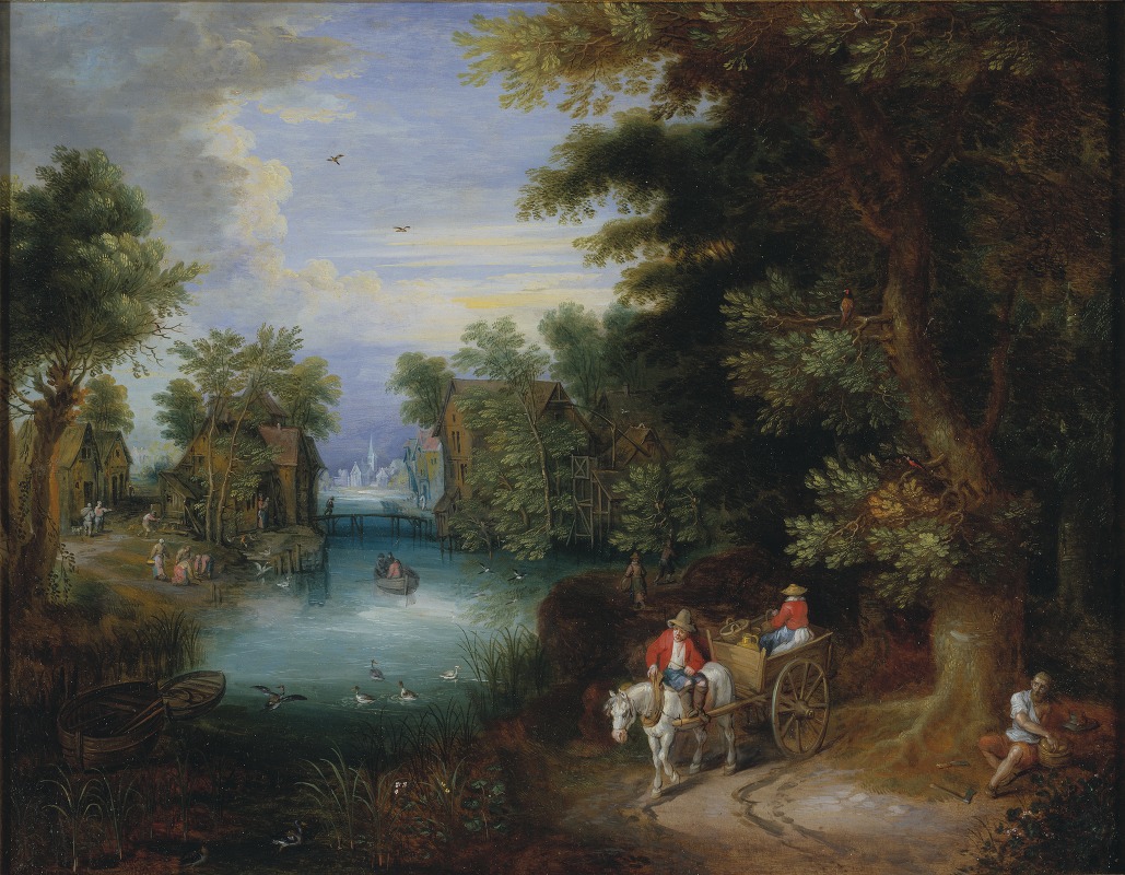Adriaen van Stalbemt - River Landscape with Peasants