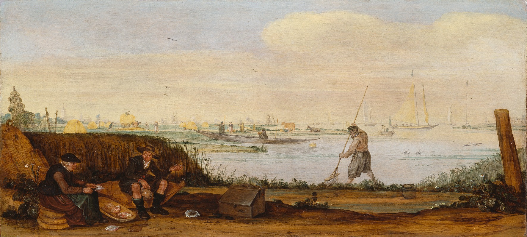 Arent Arentsz. Cabel - River Landscape with Boats and Fishermen