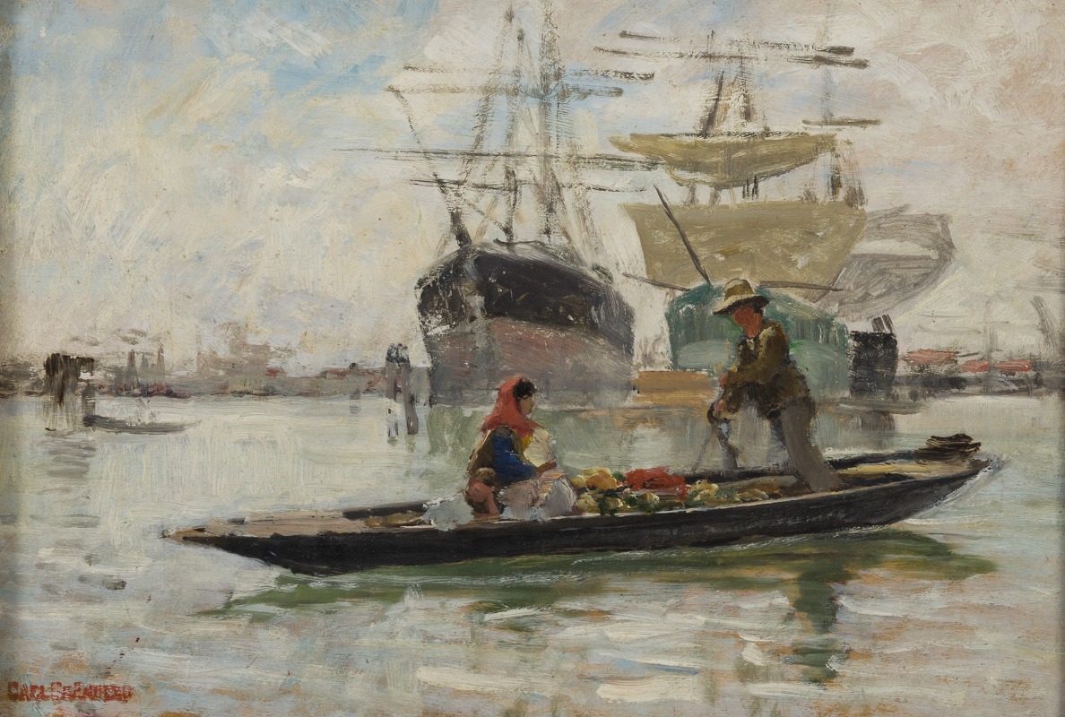 Carl Skånberg - Fruit Barge in Venice. Sketch