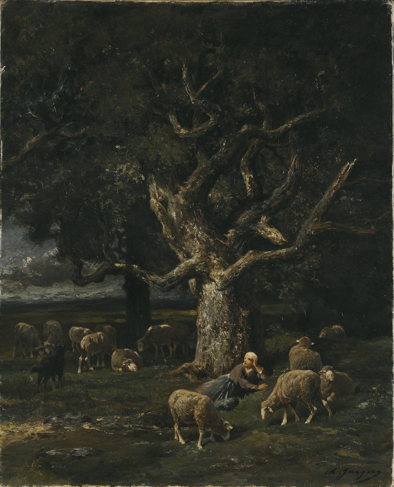 Charles Jacque - A Shepherdess and her Sheep
