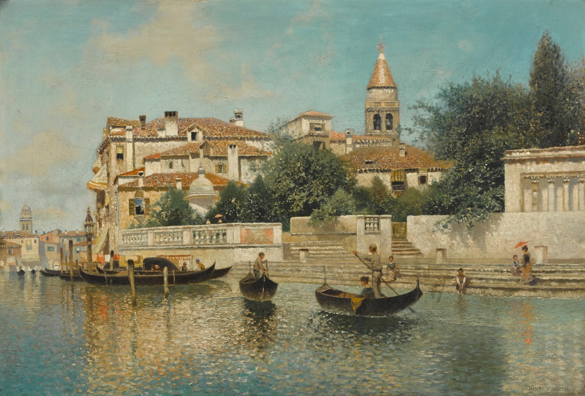 Henry Pember Smith - Gondolas on a Venetian canal