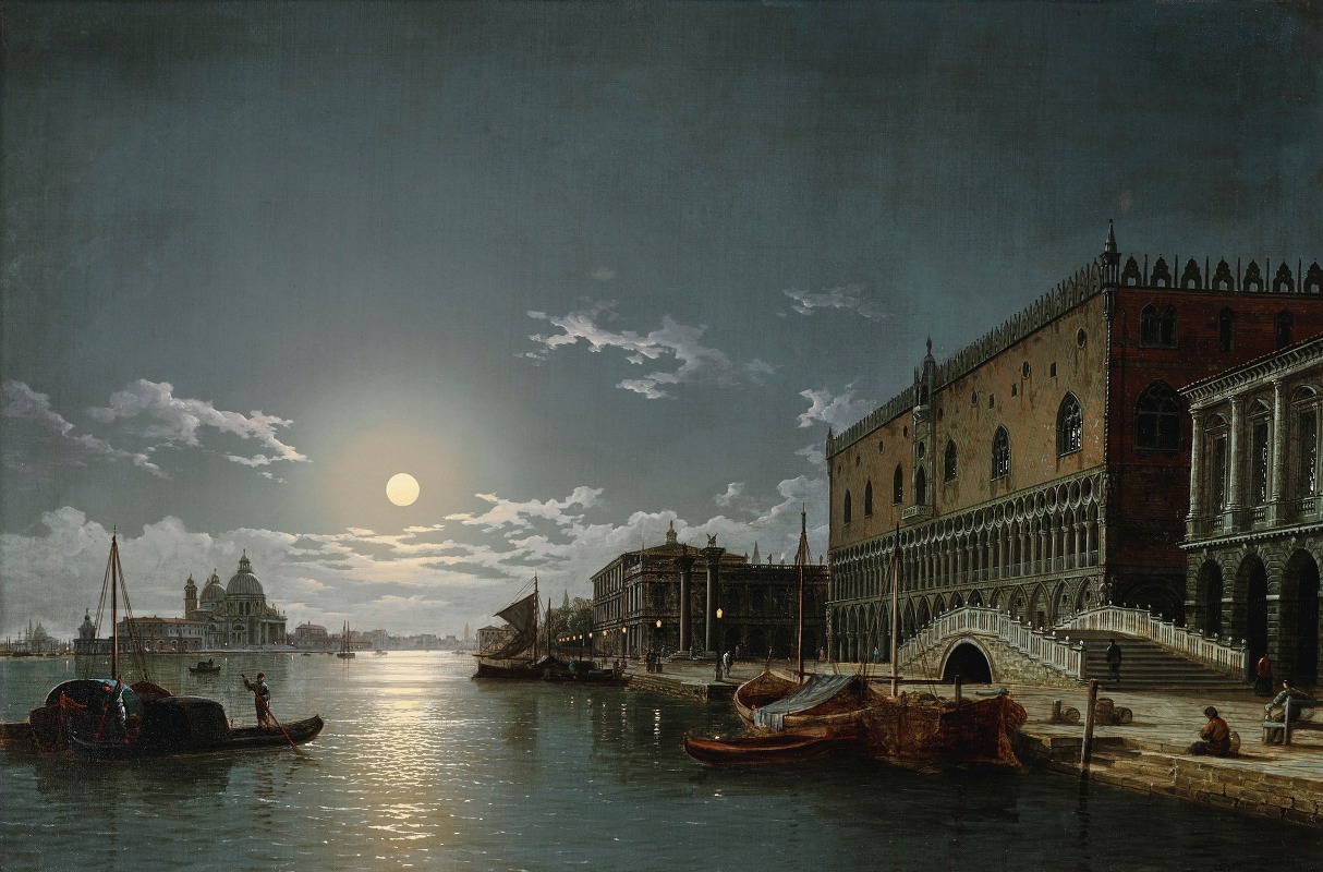 Henry Pether - A View of the Bacino di San Marco with the Doge’s Palace and the Church of Santa Maria della Salute in the Distance, by Moonlight