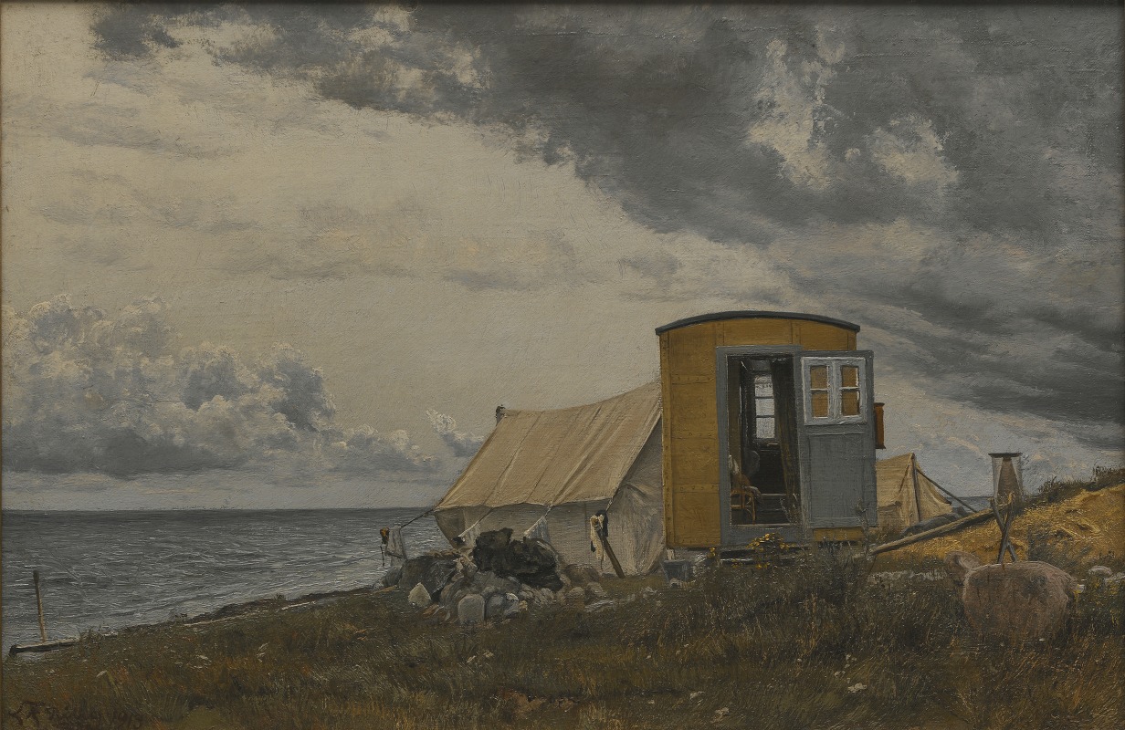 Laurits Andersen Ring - View of a Shore with the Artist’s Wagon and Tent at Enö