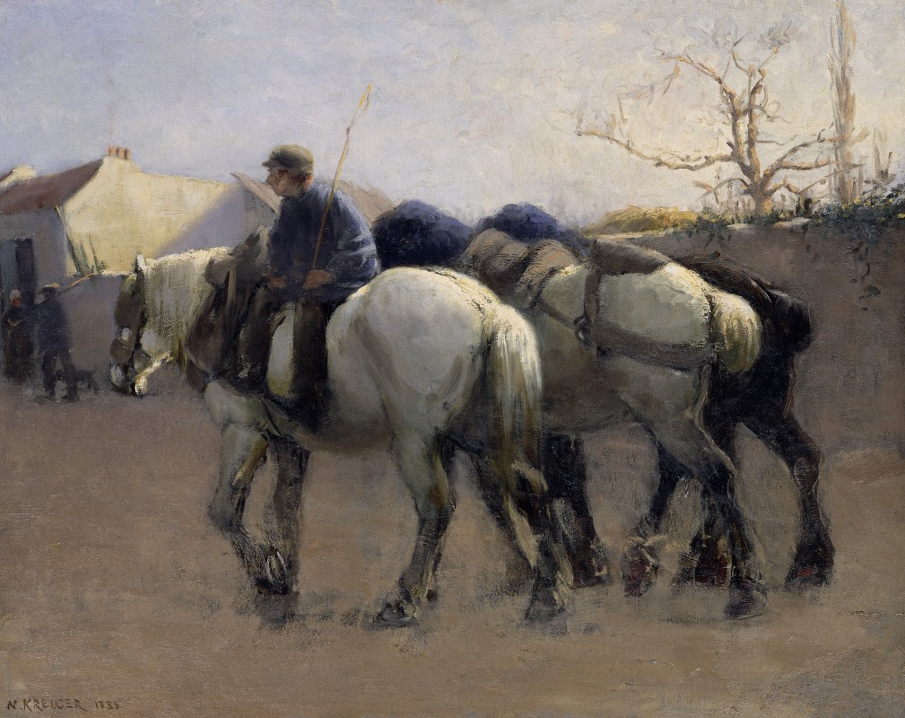 Nils Kreuger - French Village Street with Horses