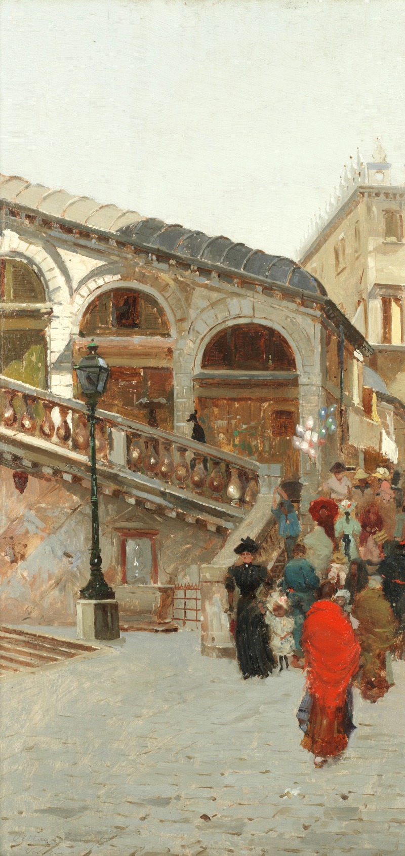 Vettore Zanetti-Zilla - Venetians at the foot of the Rialto Bridge