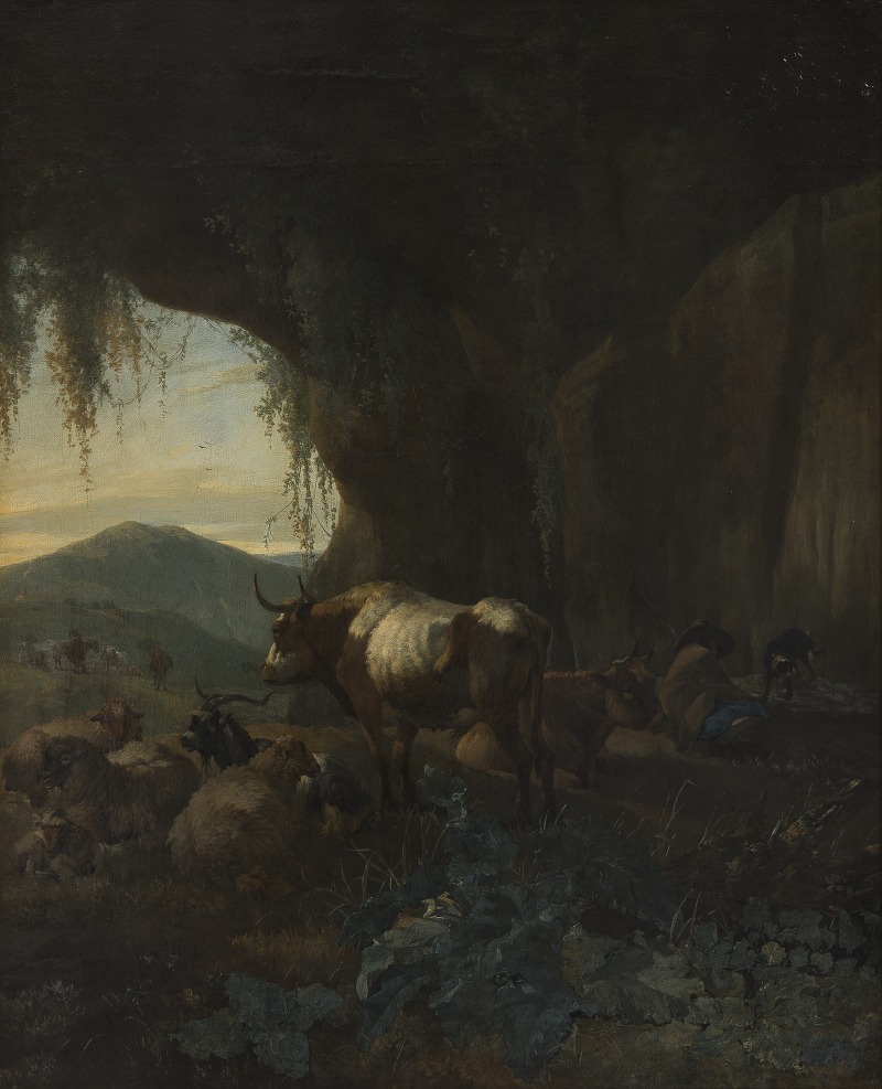 Willem Romeyn - A Shepherd and Cattle in a Cave