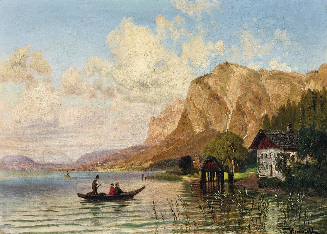 Anton Hlavacek - Fishermen on a lake