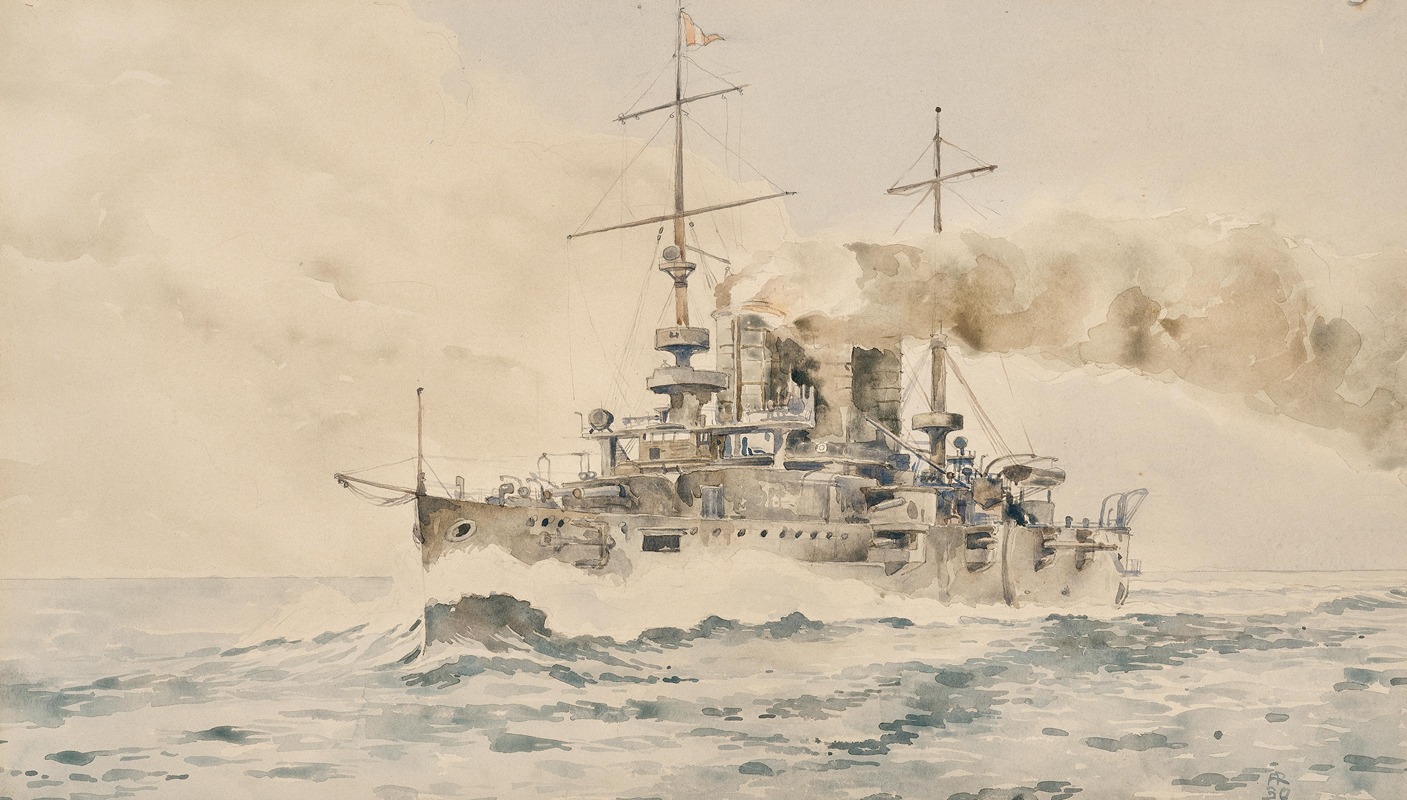 August von Ramberg - Imperial and Royal Battleship of the SMS Erzherzog Karl Class in full sail