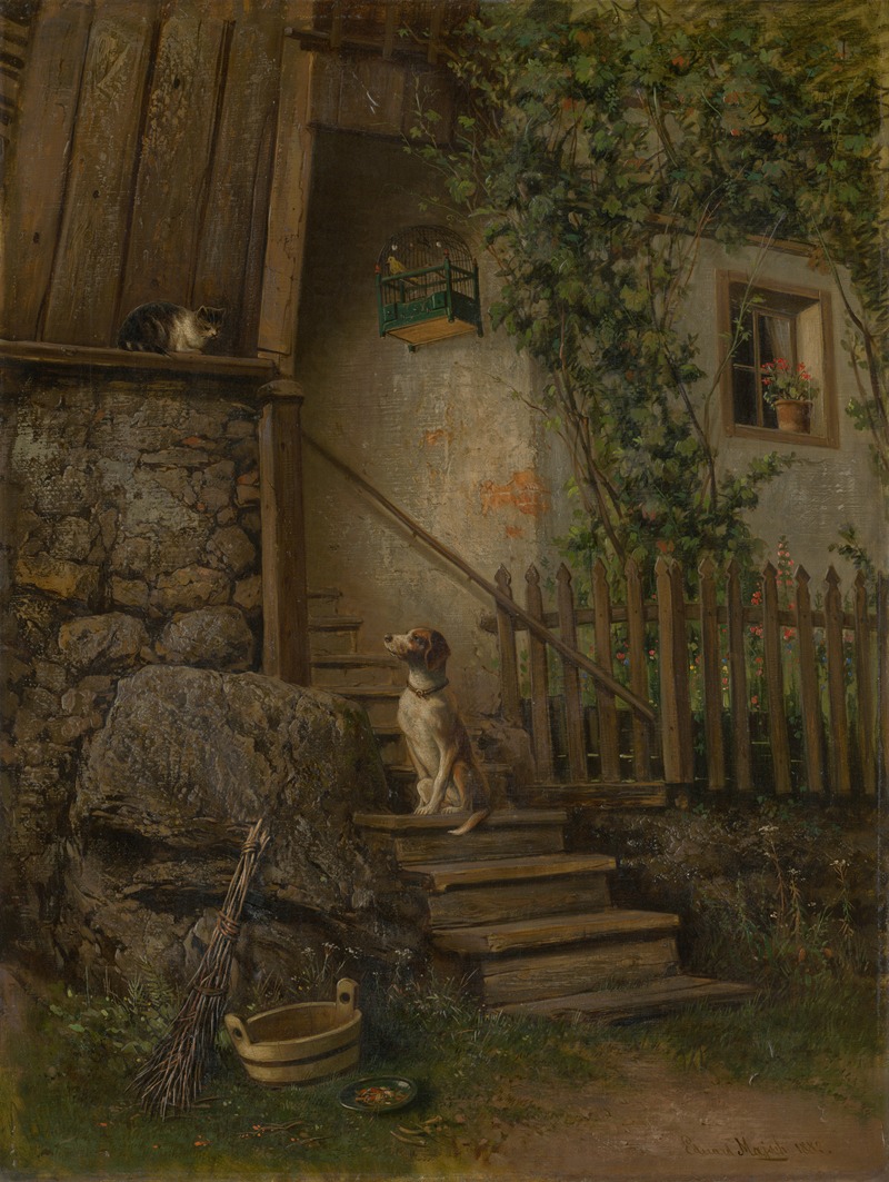 Eduard Majsch - On the Porch (Dog and Cat)