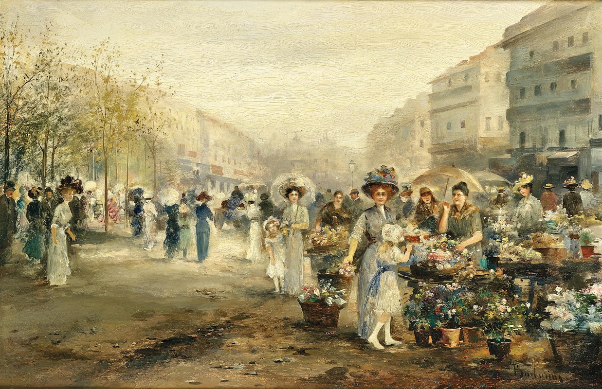 Emil Barbarini - A flower market in Paris