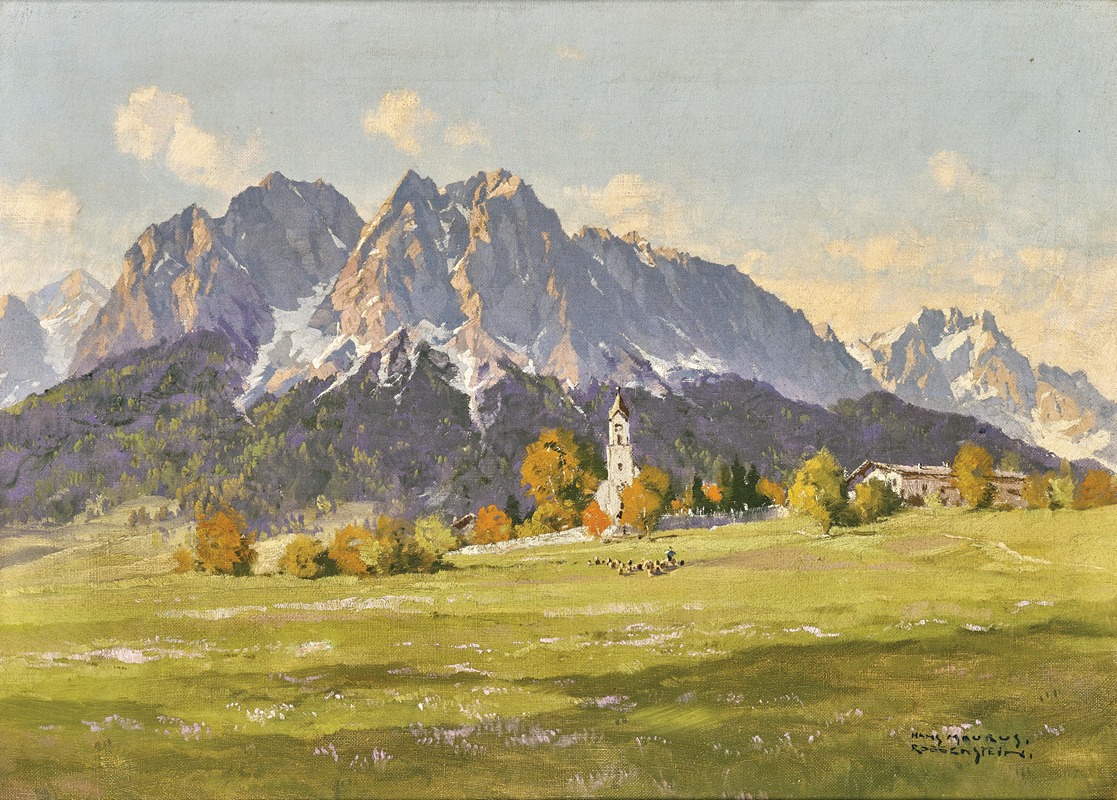 Hans Maurus - Obergrainau mit Zugspitze und Waxenstein