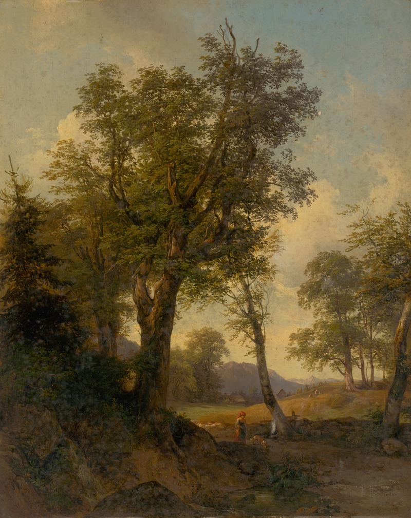 Josef Höger - Alpine Landscape with Trees in the Foreground
