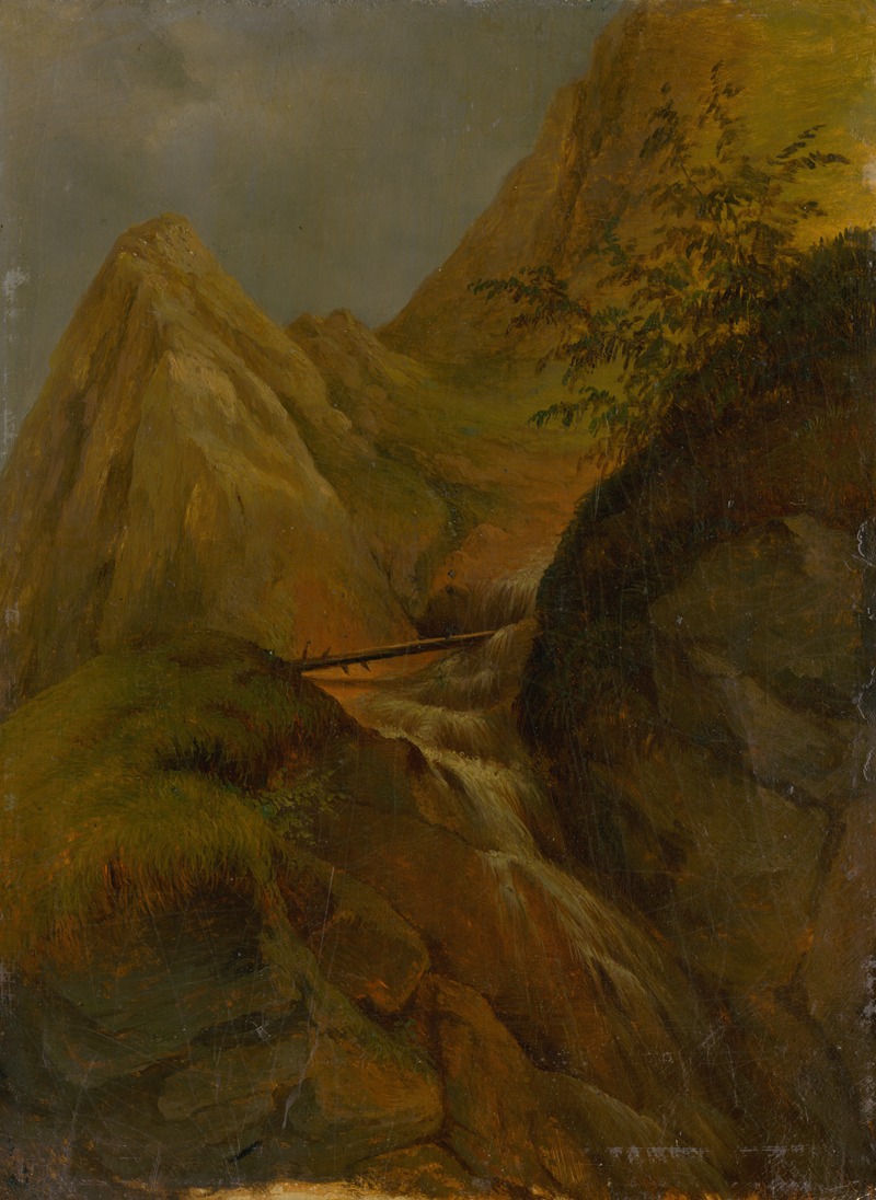 Jozef Božetech Klemens - Mountain Landscape with a Waterfall