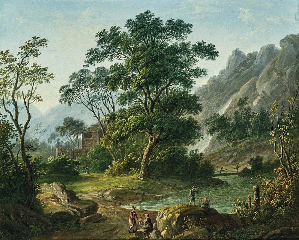 Matthias Rudolf Toma - Travellers resting near a mountain lake