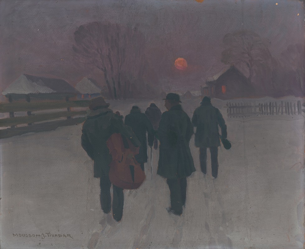 Jozef Teodor Mousson - Musicians Returning in the Early Morning through Snowed Landscape