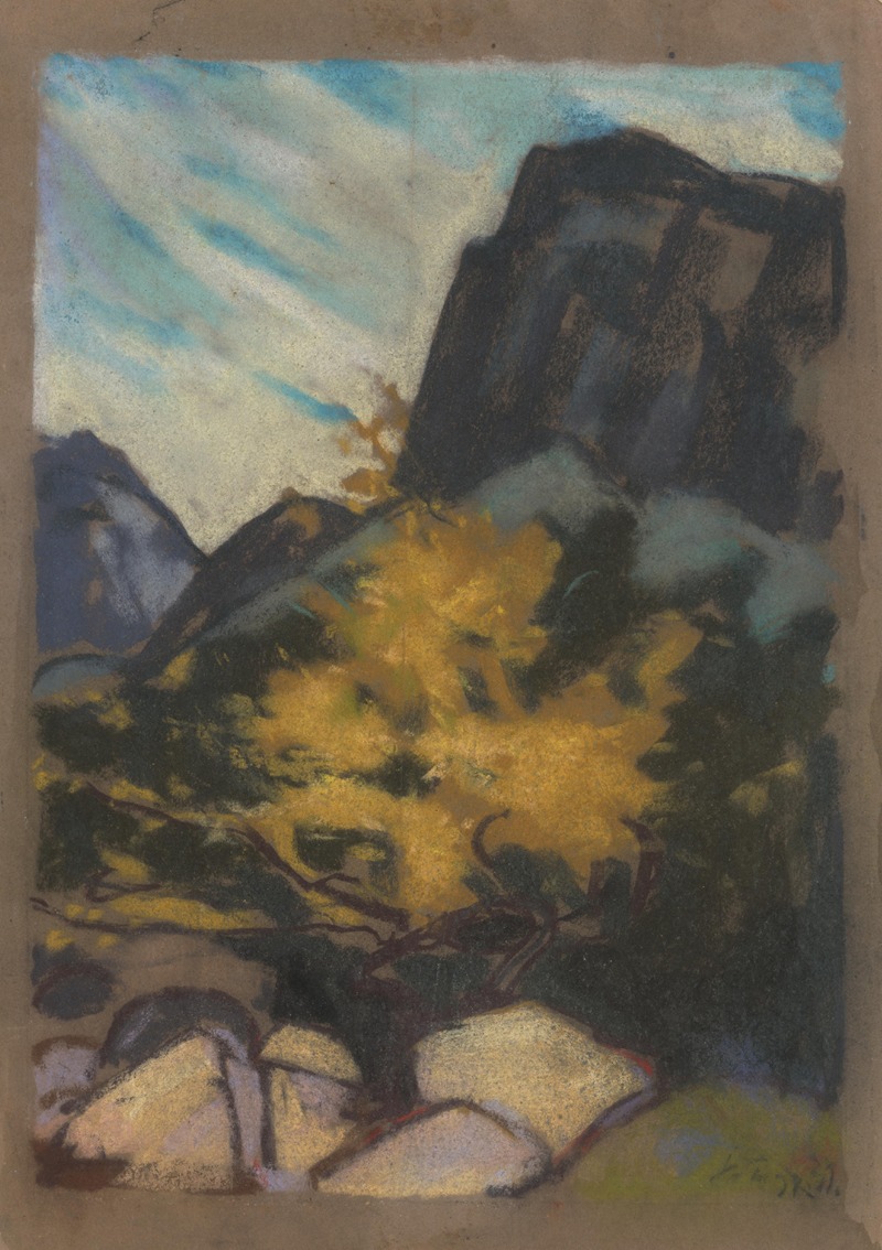 Zolo Palugyay - Rocky Landscape with a Yellow Tree