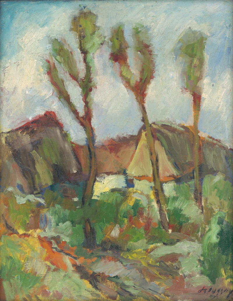 Zolo Palugyay - Sketch of a Landscape with Poplars