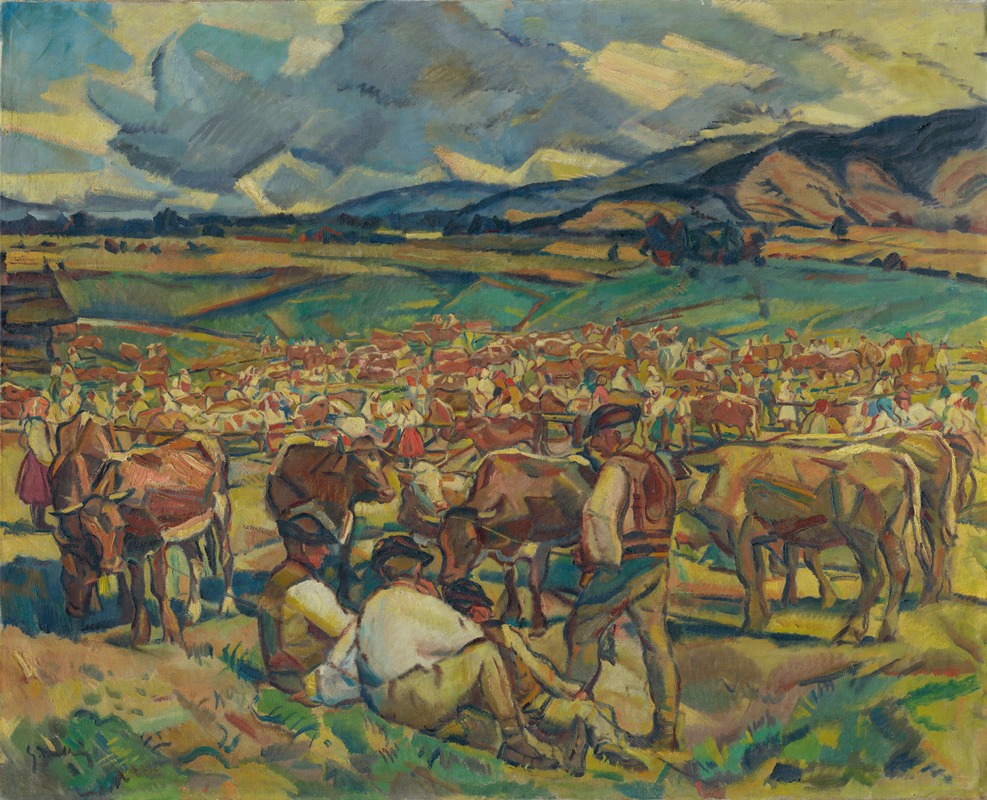 Gustáv Mallý - The Cattle Market in Heľpa