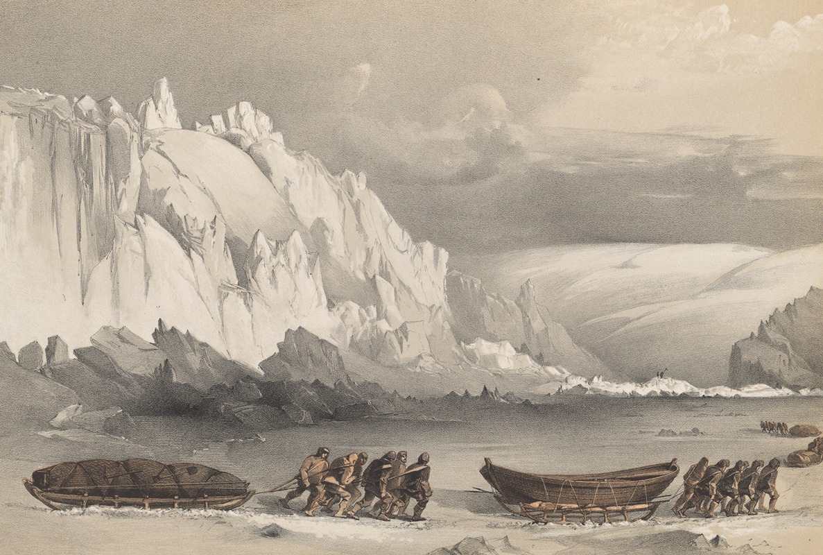 Walter William May - Division of Sledges passing Cape Lady Franklin; Extraordinary masses of ice pressed against the North Shore of Bathurst Land