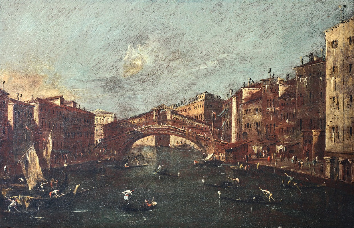 Giacomo Guardi - A view of the Rialto Bridge, Venice