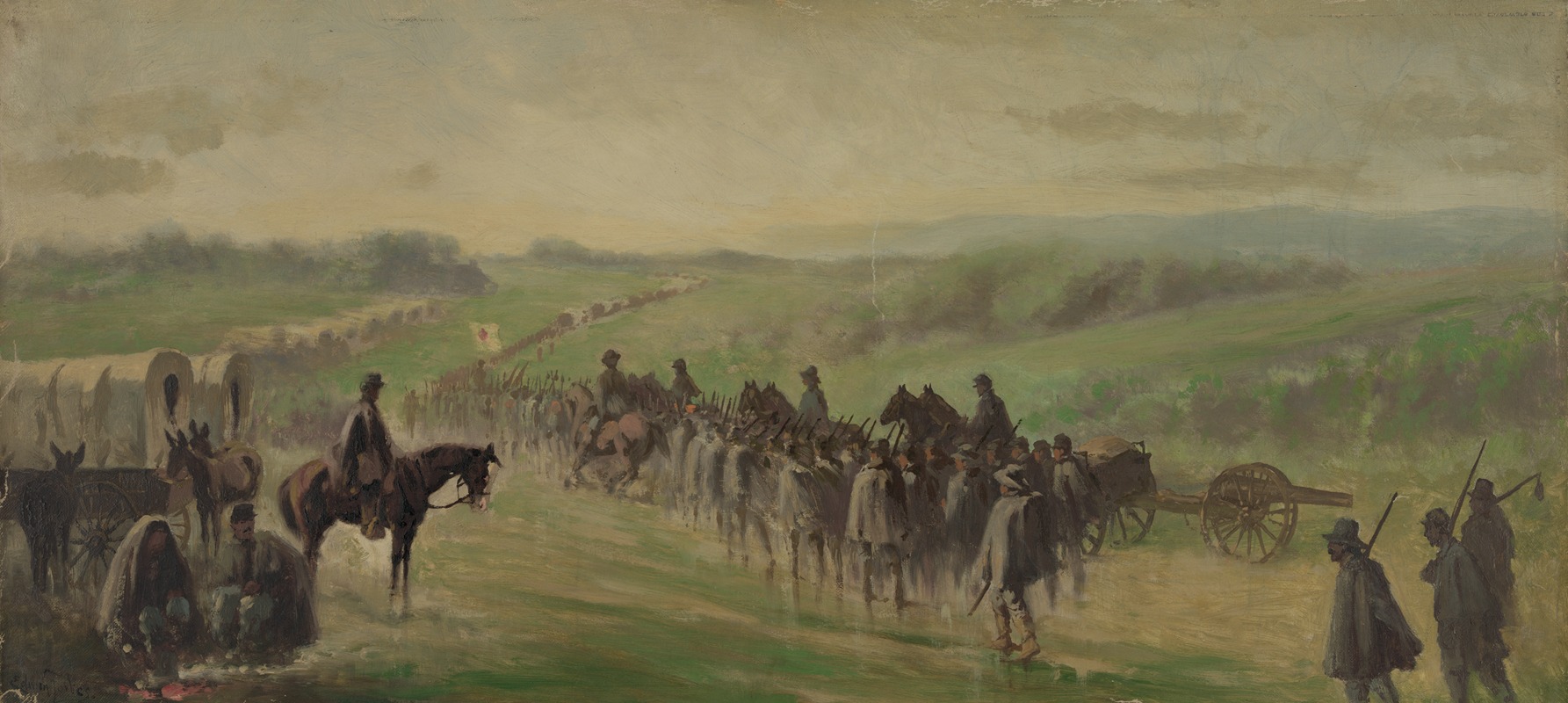 Edwin Forbes - Pursuit of Lee’s army. Scene on the road near Emmitsburg – marching through the rain