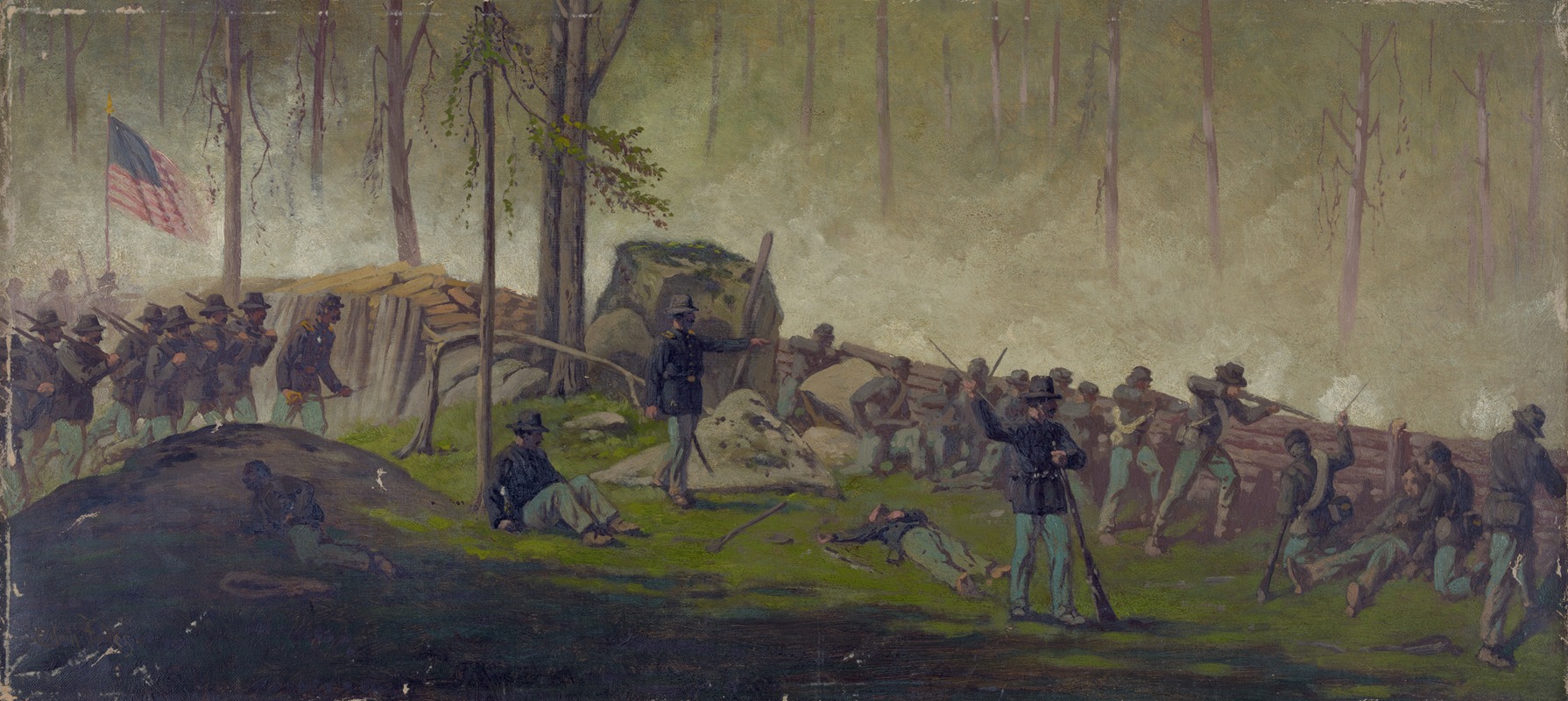 Edwin Forbes - Scene behind the breastworks on Culps Hill, morning of July 3rd 1862