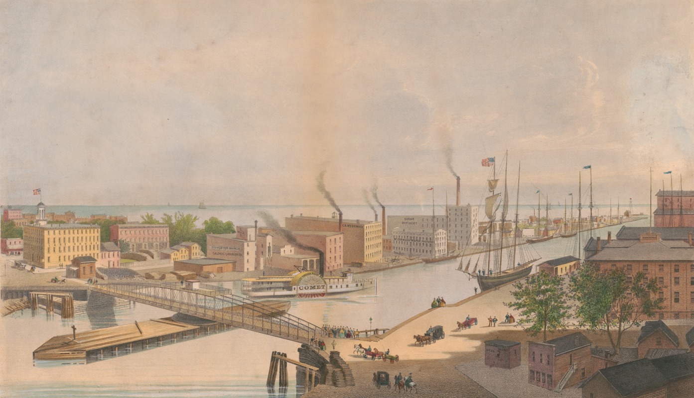 Edwin Forbes - View of Rush St. bridge & c. from Nortons Block River St. E. Whitefield’s views of Chicago