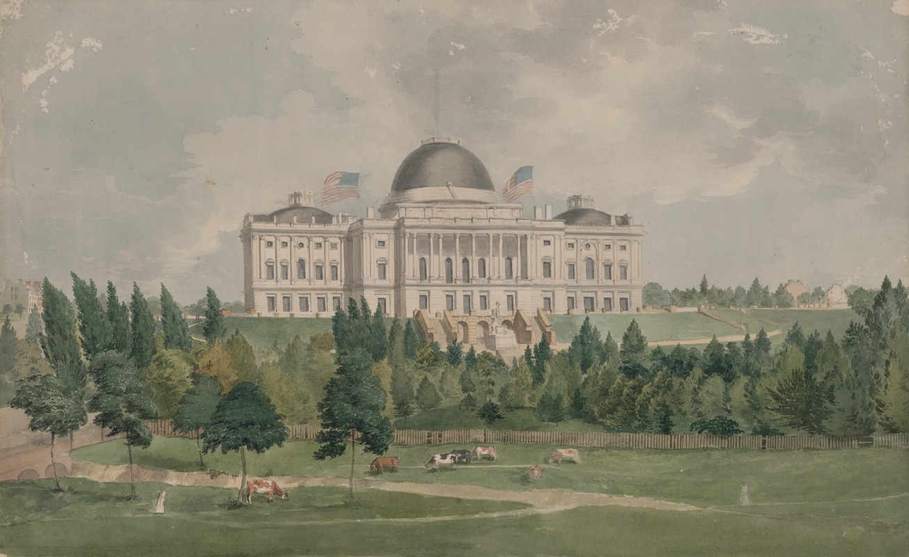 John Rubens Smith - West front of the United States Capitol with cows in the foreground