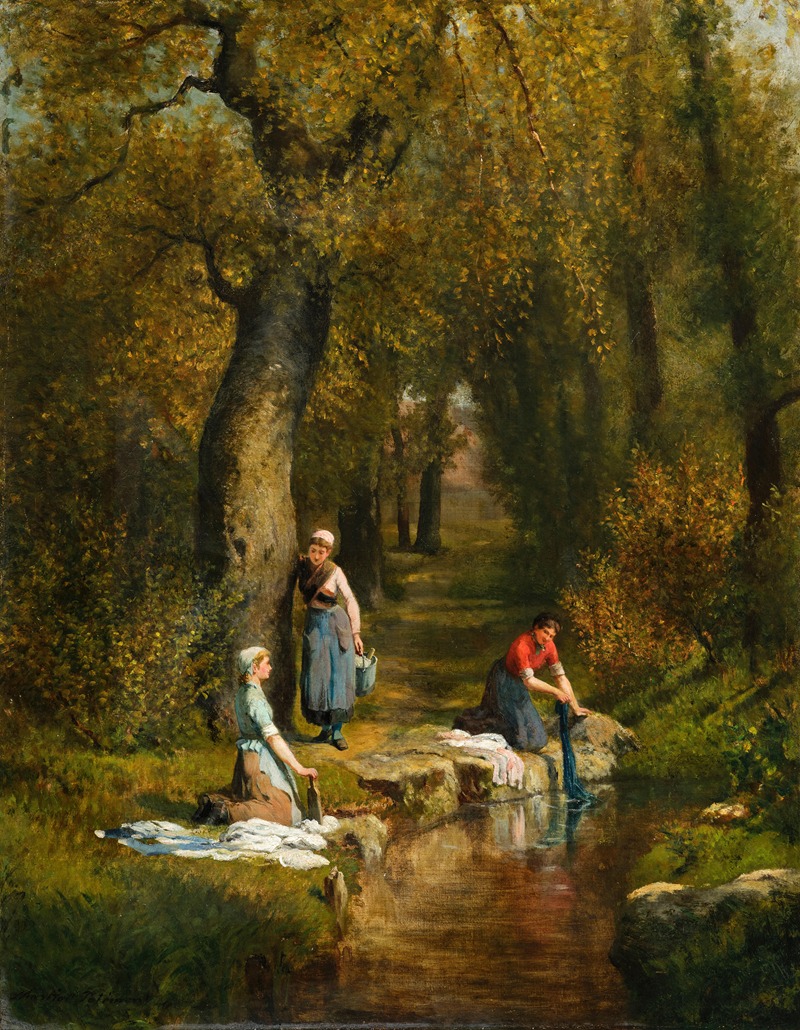 Adolphe Théodore Jules Martial Potémont - Washerwomen in a Landscape