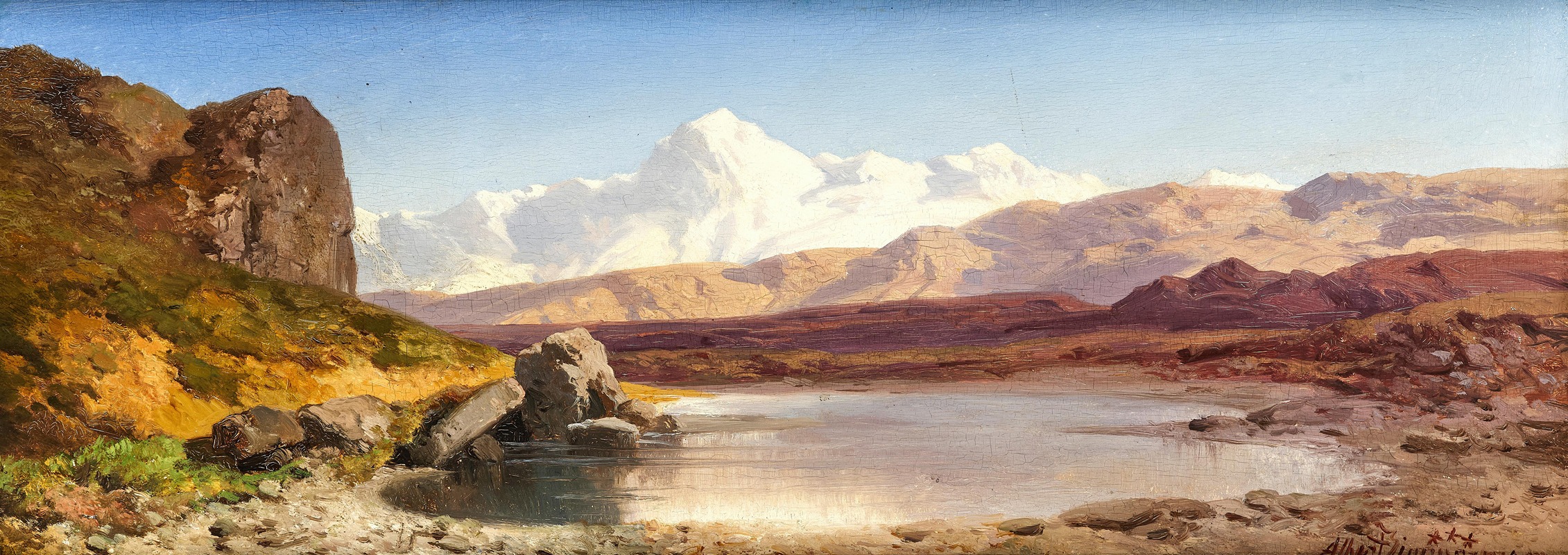 Albert August Zimmermann - A Lake in the Alps, in the Background the Monte Rosa Chain in Switzerland