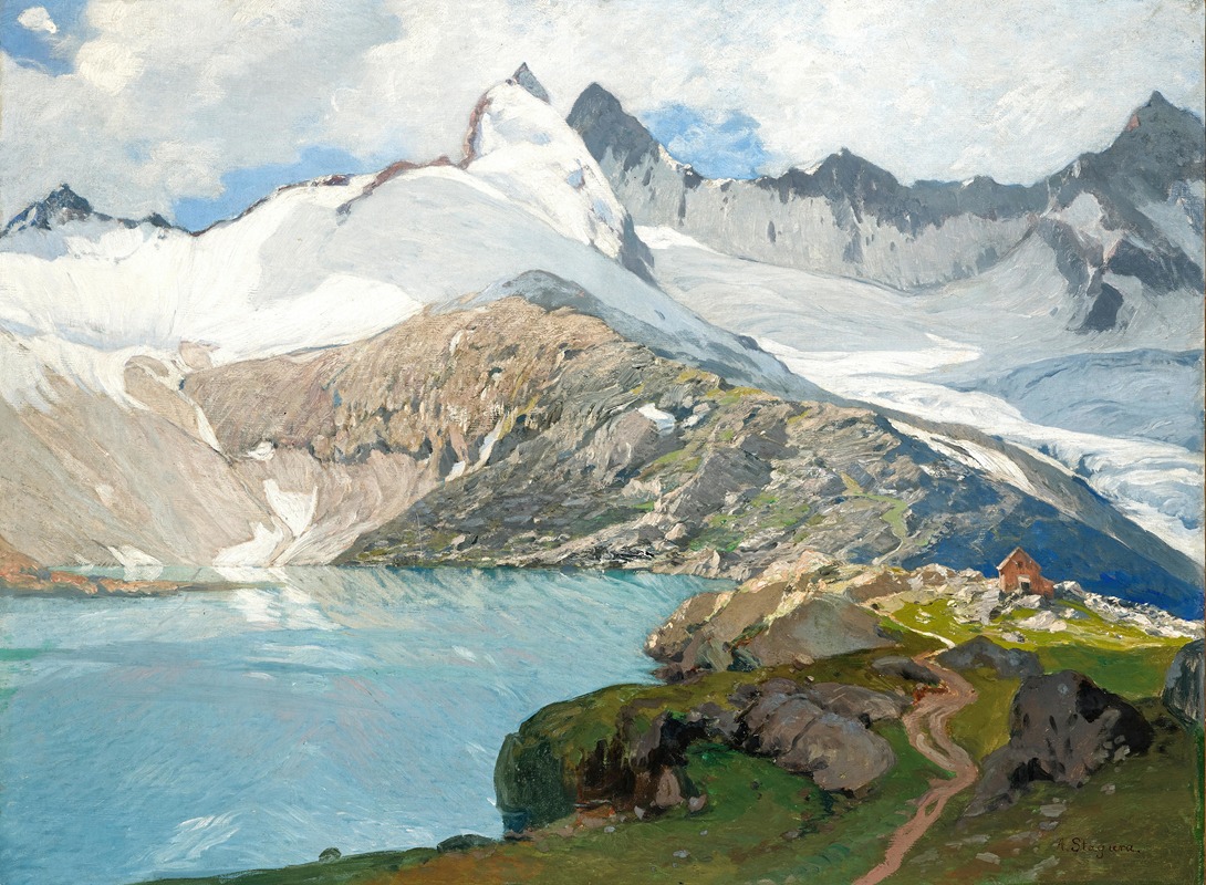 Albert Stagura - A Mountain Lake with a Hut