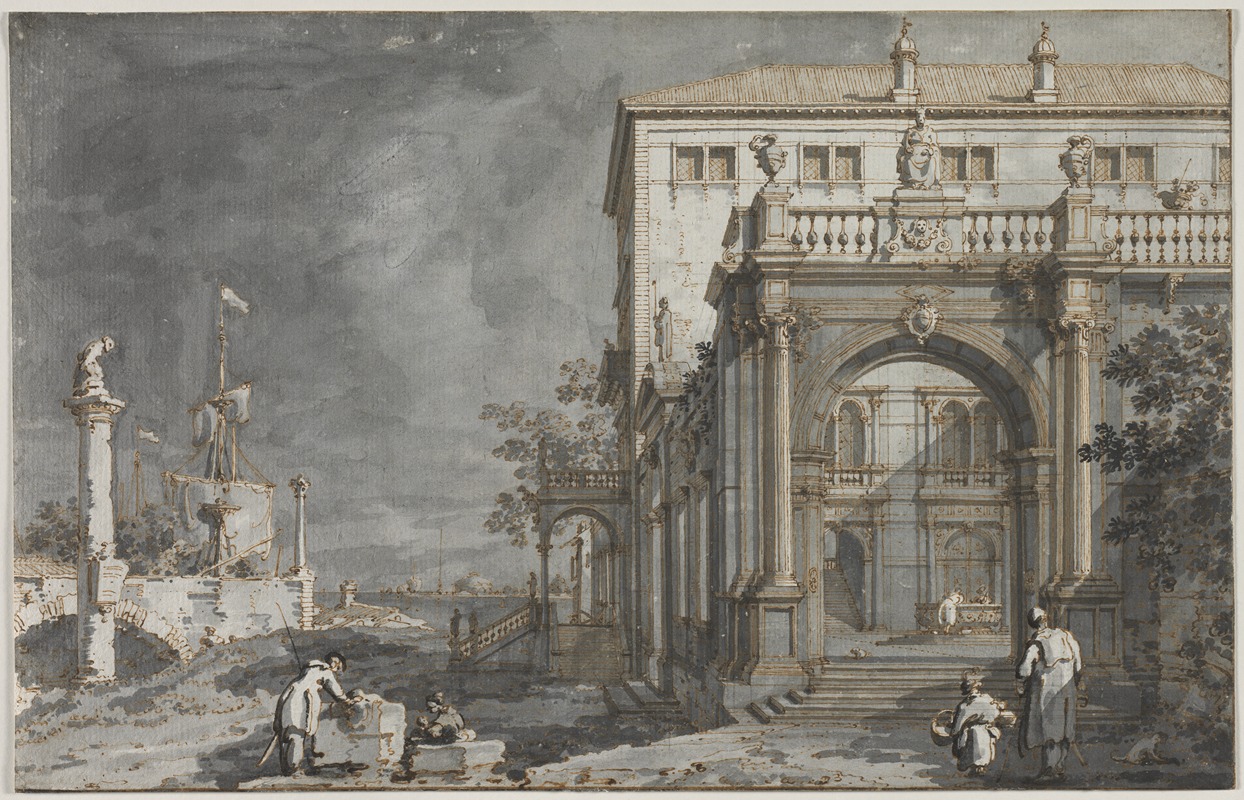 Antonio Canaletto - Capriccio; A Palace with a Courtyard by the Lagoon