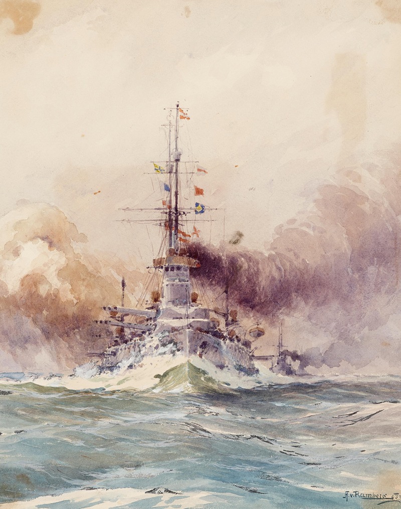 August von Ramberg - The Imp. Royal Battleship VIRIBUS UNITIS at full speed accompanied by the fleet