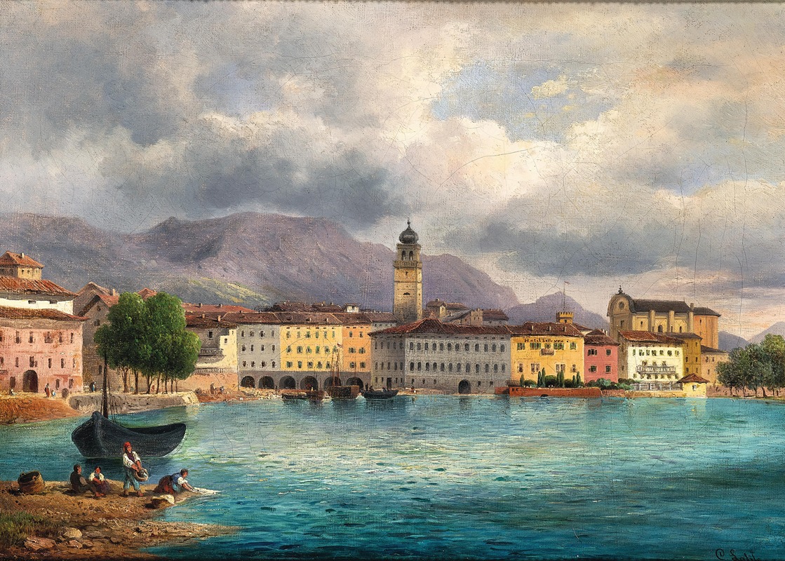 Carl Lafite - A View of Riva on Lake Garda