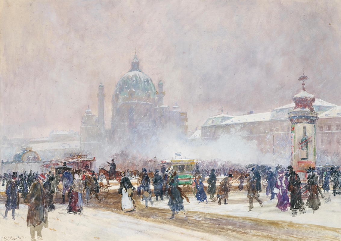 Carl Müller - Saint Charles’ s Church in Vienna at snow flurry