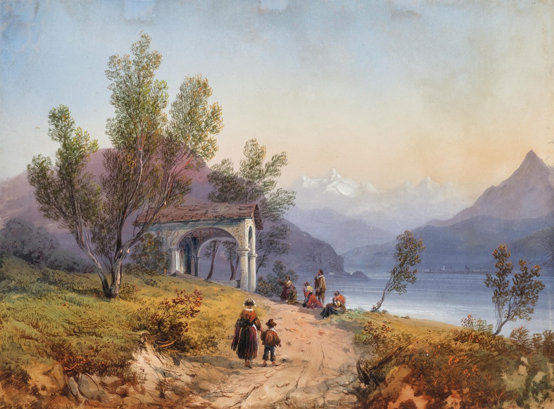 Carlo Bossoli - Prayer on the Shore of Lake Maggiore