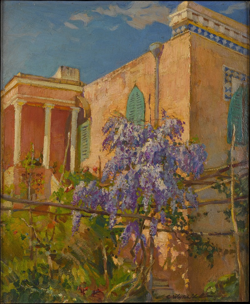 Constantin Westchiloff - A House with Flowering Trees along the Amalfi Coast of Italy