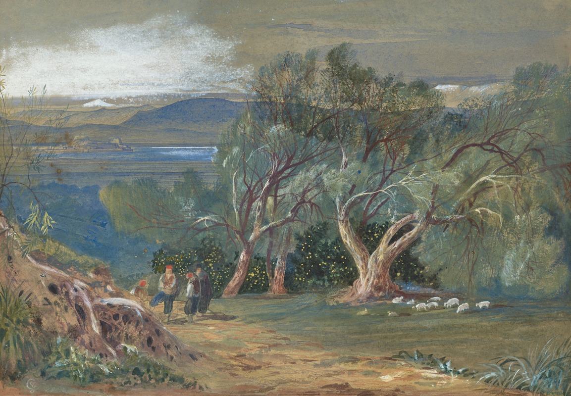 Edward Lear - A distant view of Corfu from Viros